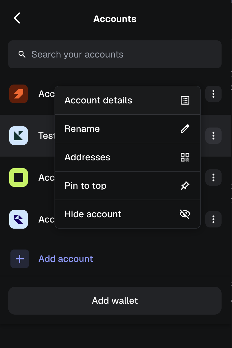 Account menu with Account details option highlighted