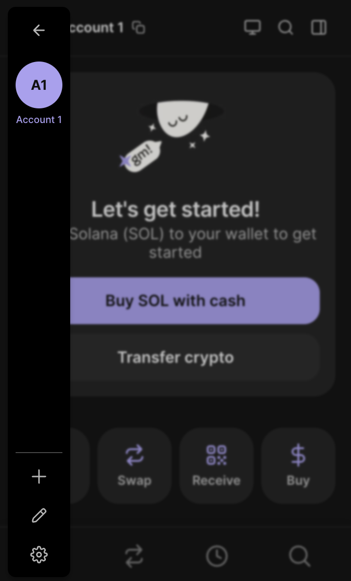 Phantom sidebar with settings icon at bottom